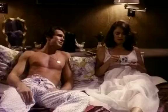 Jennifer Jordan, Eric Edwards in hotwater blowjob from an 80's porn housewife