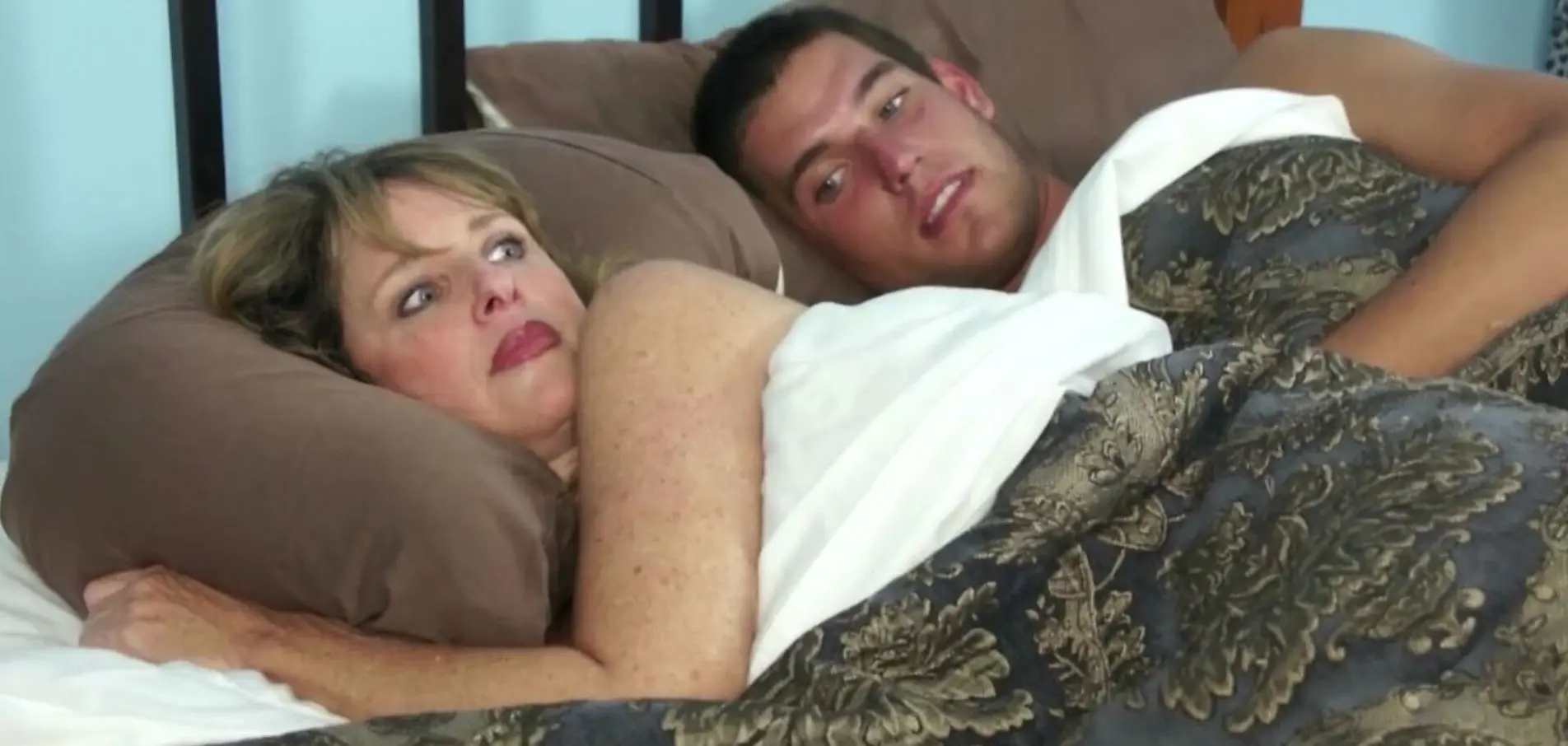 Sweet blonde mommy was awoken for quick sex by her randy stepson